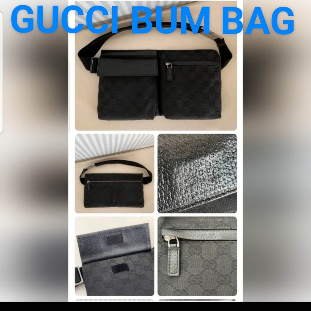 Gucci GG SUPREME Body Bum Bag Waist Pouch Shoulder Bag Black Canvas